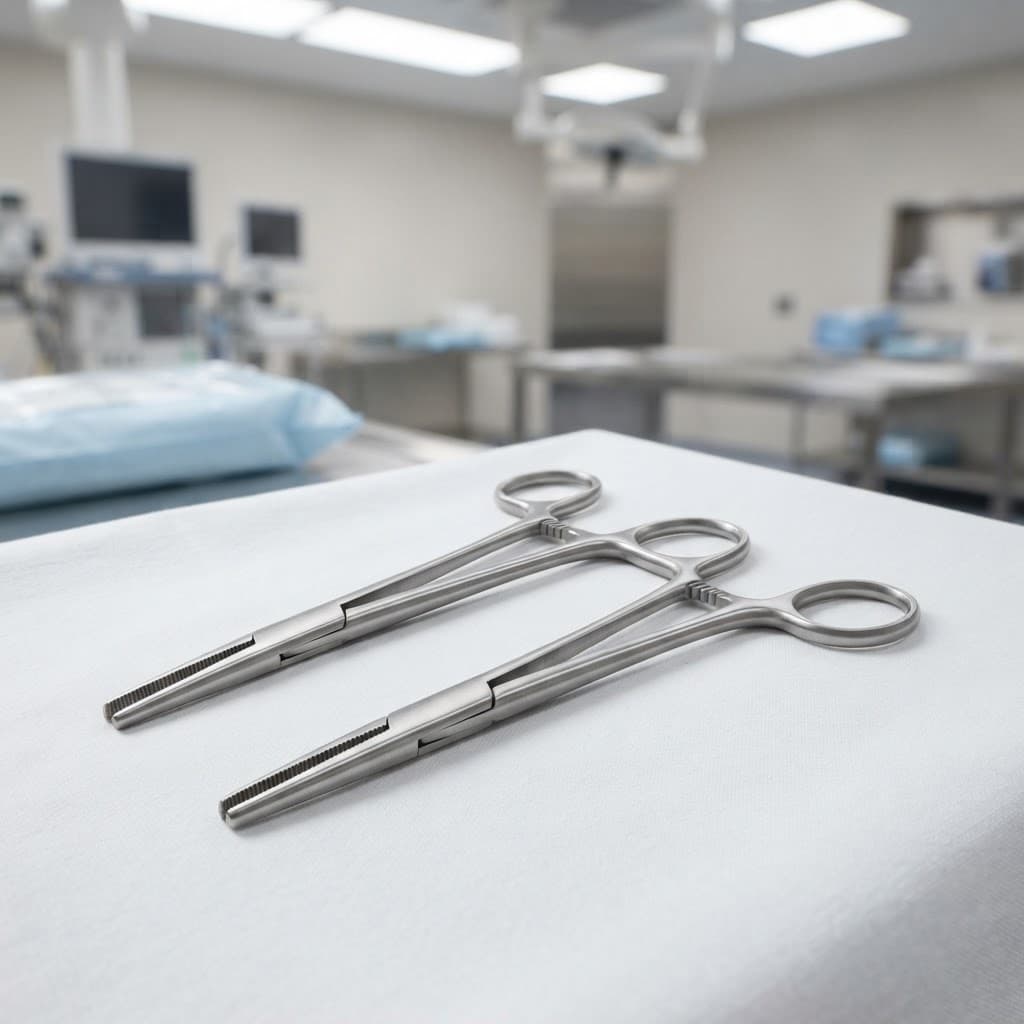 Two arterial hemostatic clamps