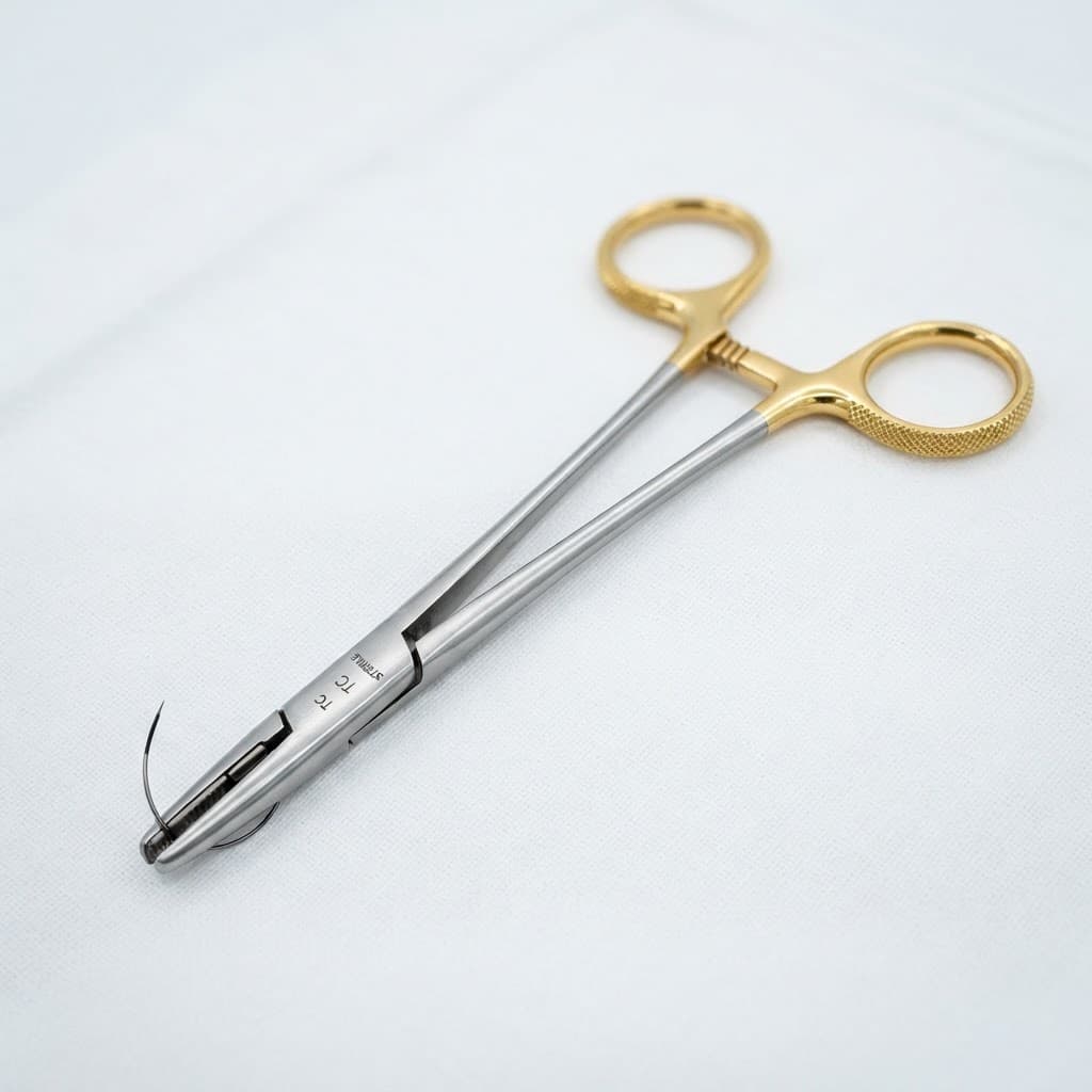 Tungsten needle holder with gold handles